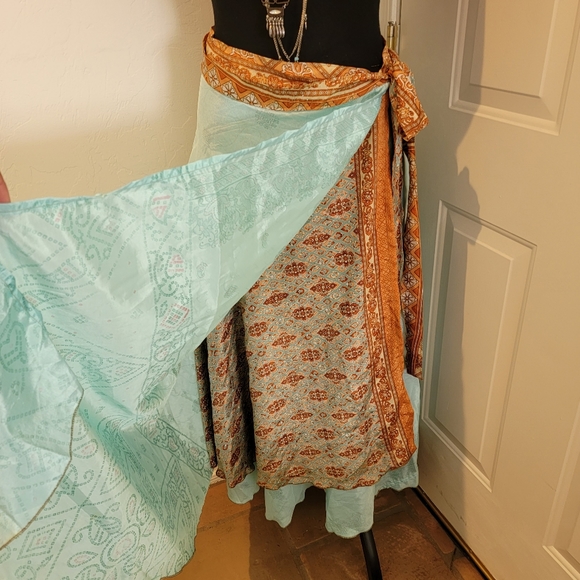 Brand New Sustainably Designed Boho Silk Reversible Wrap Skirt Dress - Picture 2 of 9